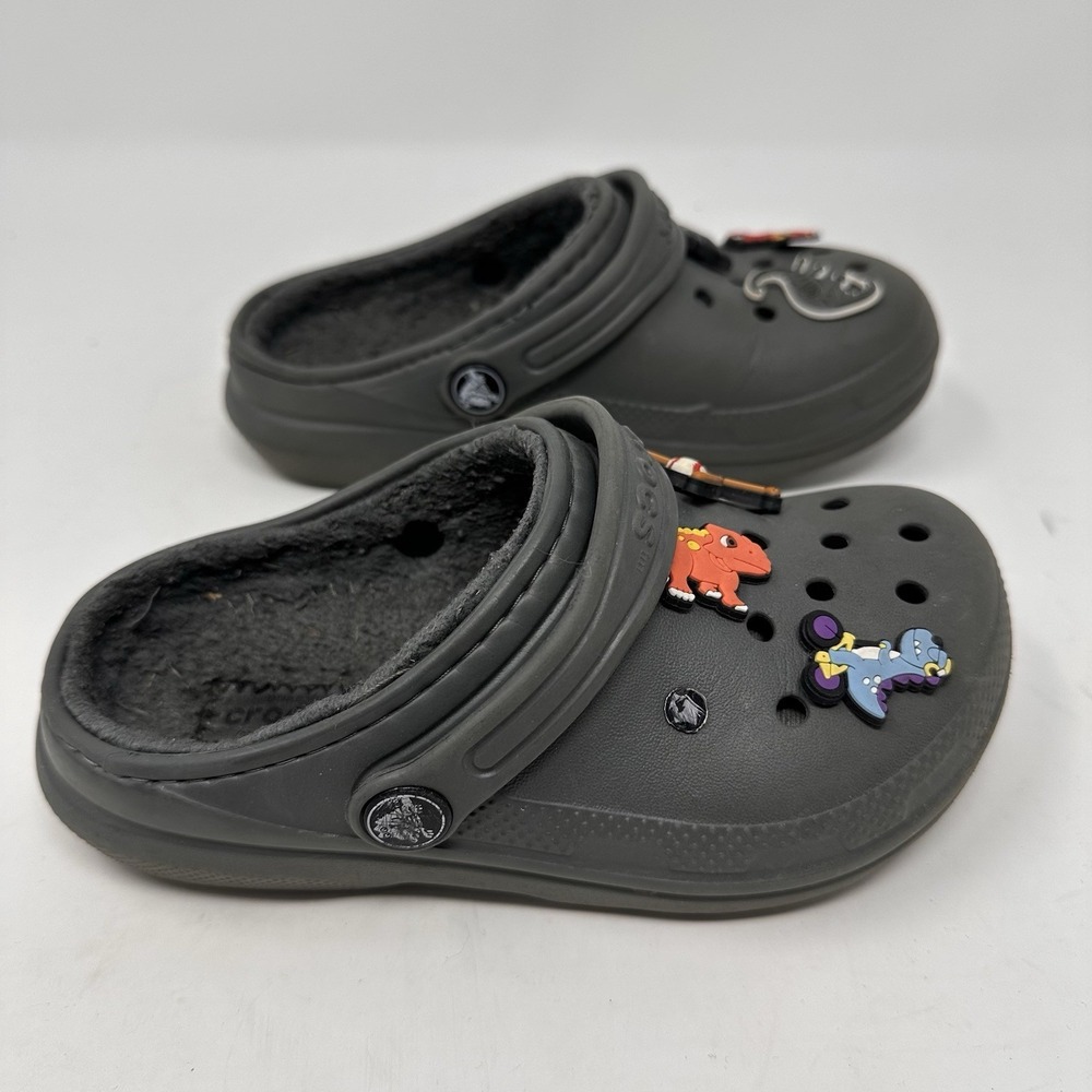 Crocs Gray Classic Slip On Clogs w / Dinosaur Charms Kids Size 12 C - Picture 4 of 7